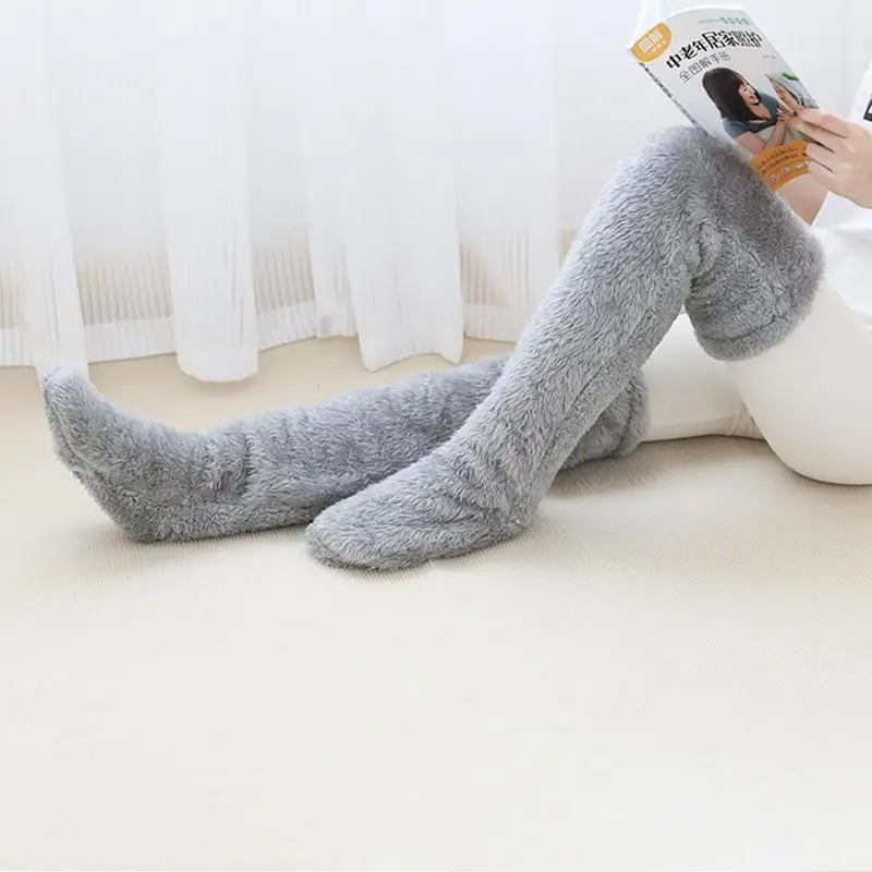Long Sock Slippers Warm High Fuzzy Socks over Knee Winter Furry Thigh High Leg Warmers Socks Cozy Long Socks Soft Sock Slippers