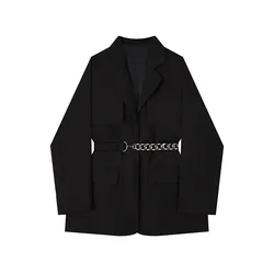 Temperament Retro Slim Women Blazer Jacket Black Streetwear Y2k Coat Fashion Sense Of Advanced Top