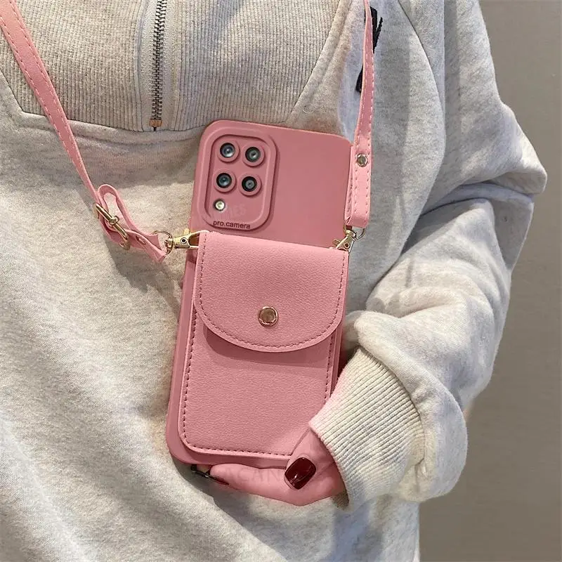 A 12 22 Crossbody Wallet Card Holder Case For Samsung Galaxy A12 A22 4g 5g A51 A71 A31 A21s M33 M53 M32 Lanyard Silicone Cover