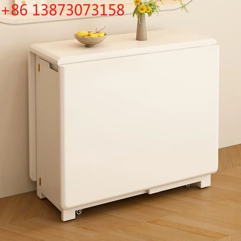 White all solid wood folding dining table, household dining table integrated foldable retractable dining table and chairs