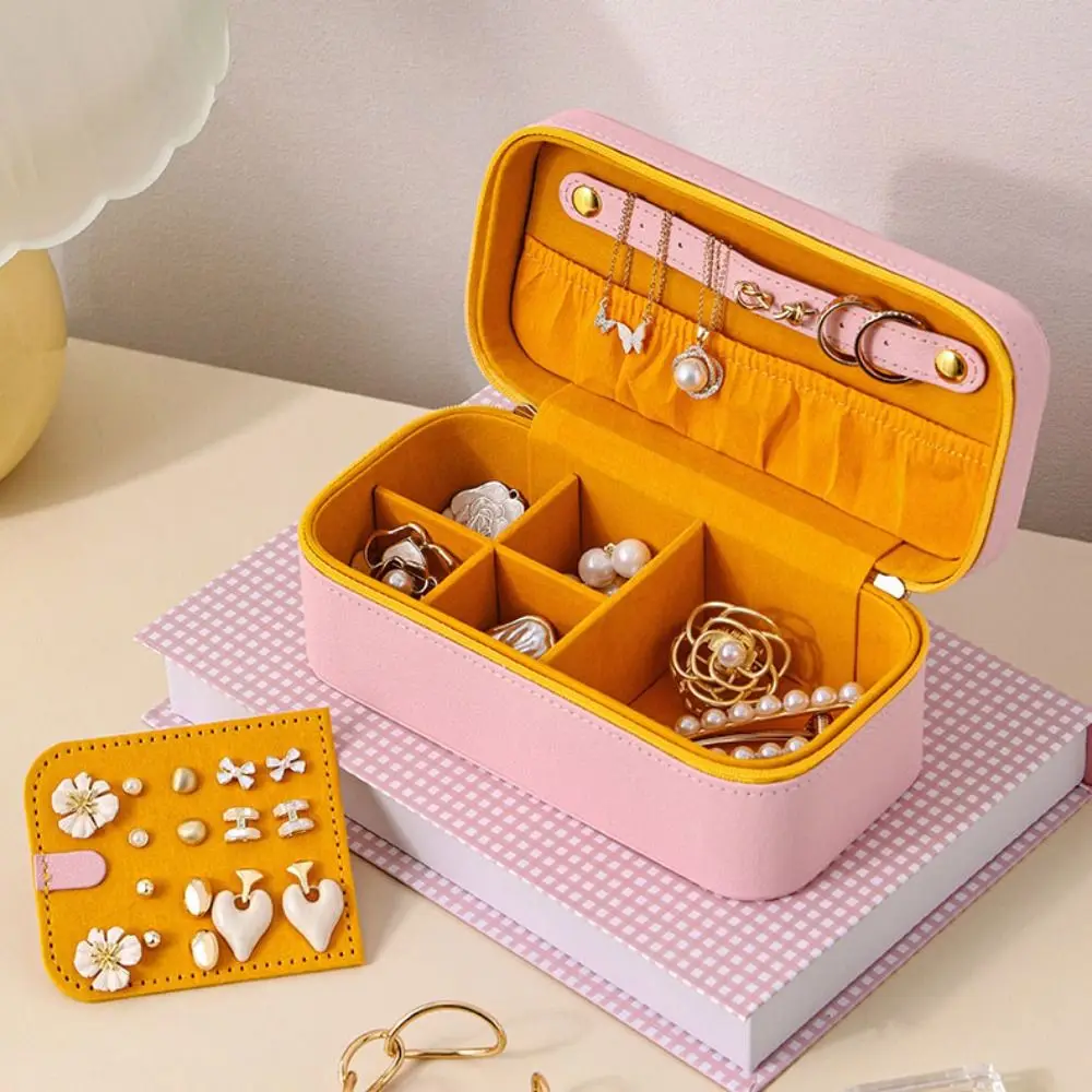 

Portable Large Capacity Jewelry Box with Cover Multi-grids Jewelry Storage Case Dust-proof Hand-held Necklace Storage Box Home