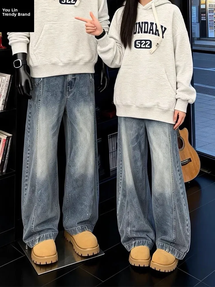 

Мужские джинсы в стиле ретро, синие, с косым кроем, широкие, свободные, прямые, длинные брюки для работы, повседневные, с высокой талией, весенняя коллекция Cleanfit