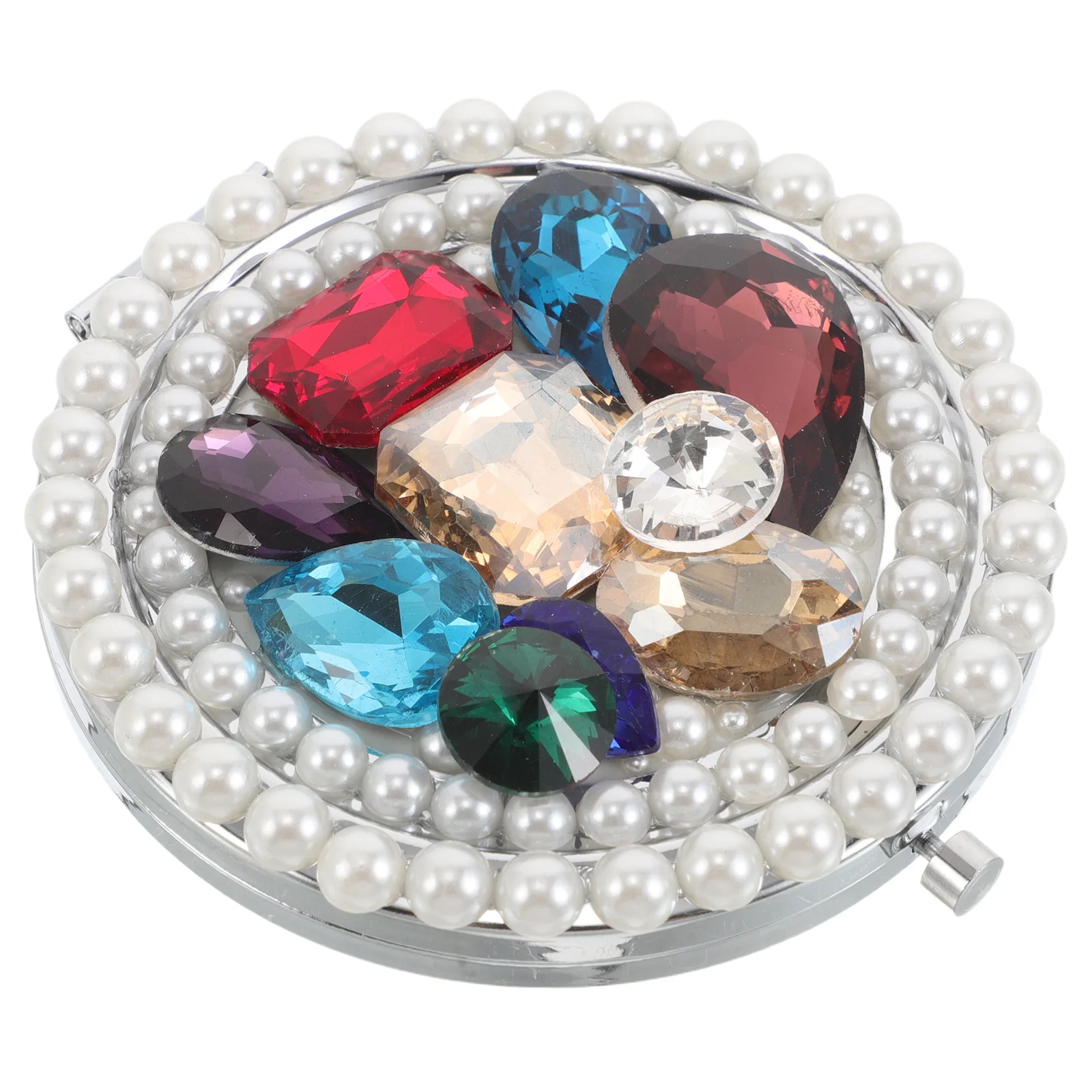 Espejo portátil de doble cara con aumento de acento de diamantes de imitación, bolso de maquillaje de viaje compacto de Metal, accesorio de bolsillo