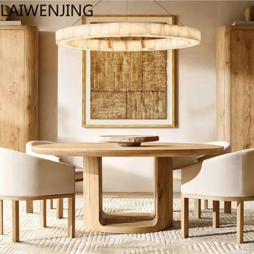 

SGF French retro all solid wood round dining table wabi style modern simple dining table