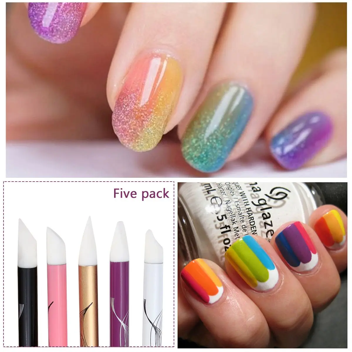 5Pcs 실리콘 네일 브러쉬 세트 블랙 키트 전문 라이너 그림 도구 아크릴 네일 펜 내구성 부드러운