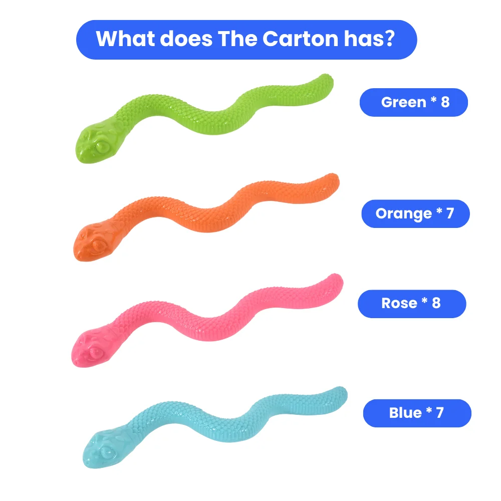 30PCS per Carton 4 Colors Assorted TPR Snake Dog Treat Dispensing Toys Interactive Chew Puzzle Toys
