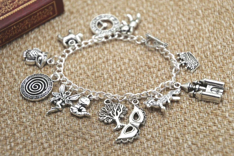 12pcs Labyrinth Inspired Bracelet  Lancelot The Bear Clock Merlin The Dog Fairy Worm Charm