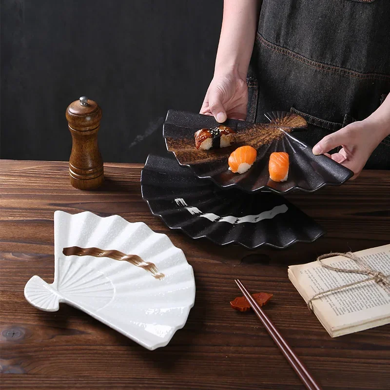 Japanese Sushi Plate Fan Plate Creative Irregular Personalized Snack Inventory Heart Plate Hotel Restaurant Commercial Tableware