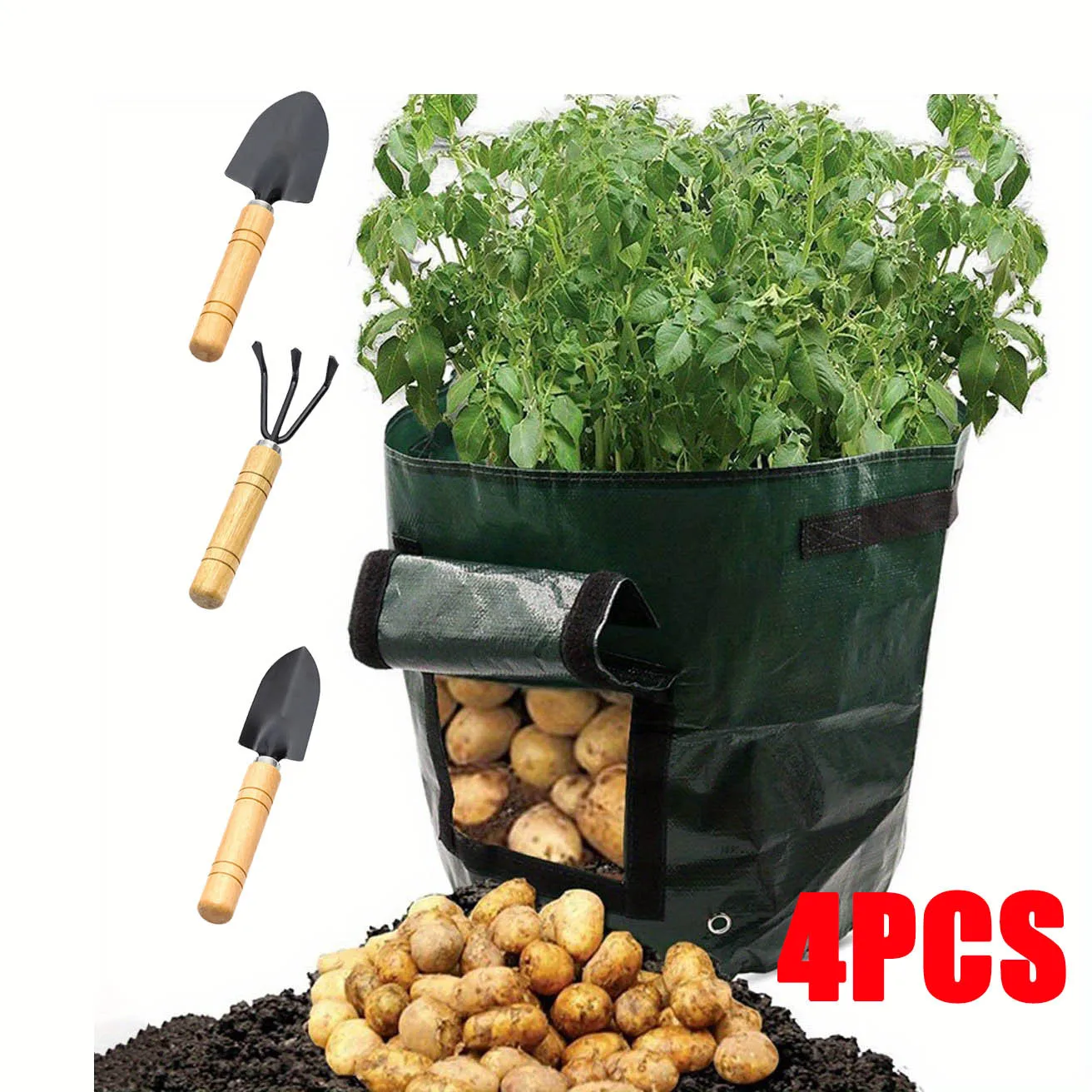 4-Piece Potato Growing Bag Set (1 Growing Bag + 3 Planting Tools) with Flip Cover, for Growing Potatoes, Carrots, Tomatoes and
