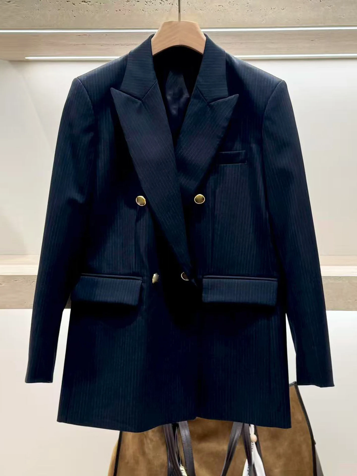 

Женский деловой костюм S Home Nan You класса люкс, осень 2025, в полоску, с воротником-стойкой, для бизнеса и повседневной носки