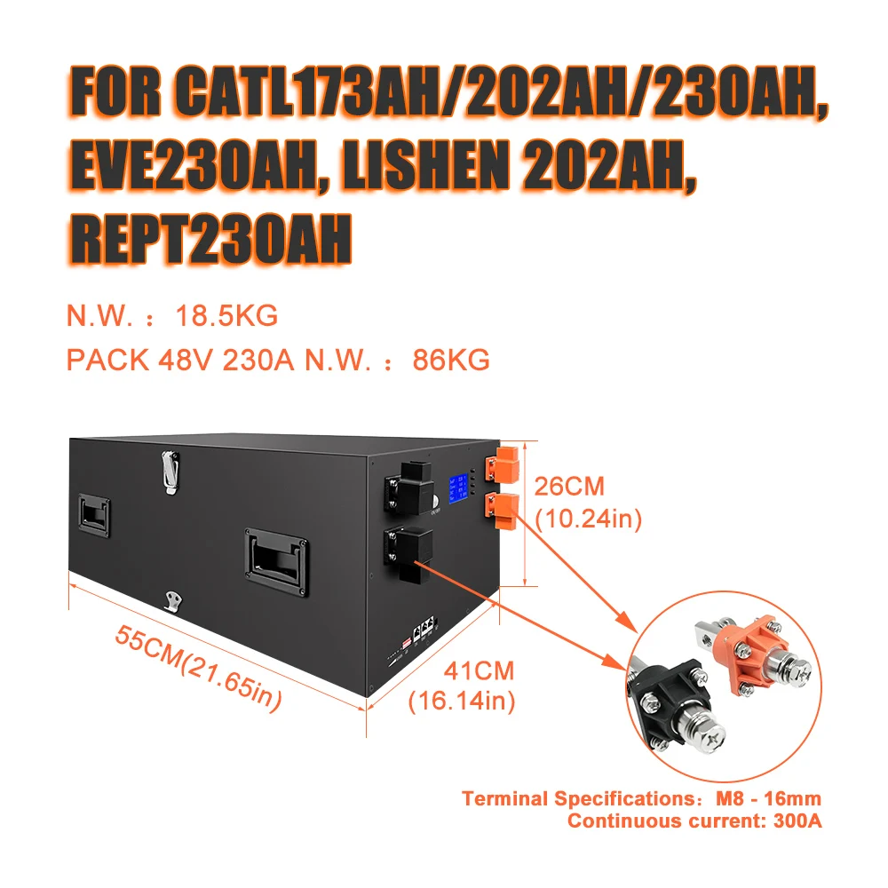 HAKADI 48V 16S 230A 280A Lifepo4 Battery DIY Kit z 200A Smart BMS Stackable Moveable DIY Box do domowego systemu magazynowania energii