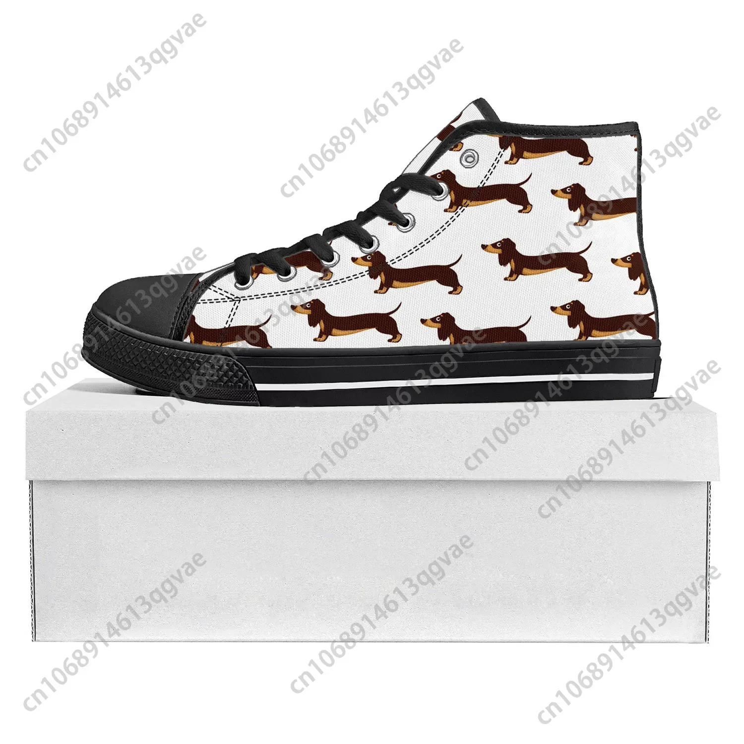 Cute Dachshund Pet Dog High Top High Quality Sneakers Mens Womens Teenager Canvas Sneaker Casual Couple Shoes Custom Shoe Black