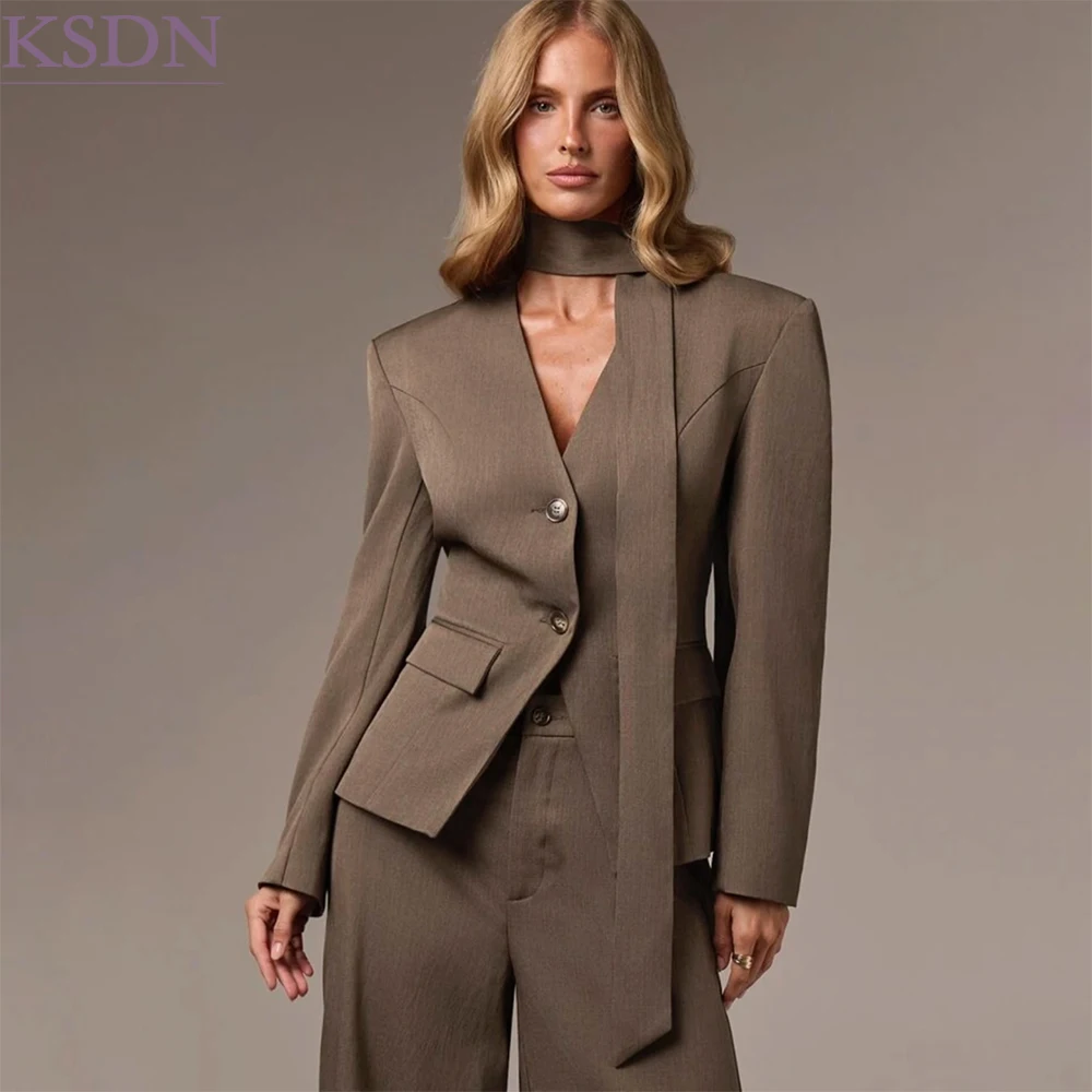 Luxury Women's Suits Solid Color Single Breasted Slim Fit 2 Piece Jacket Pants Sets High Quality Office Lady Female Clothing