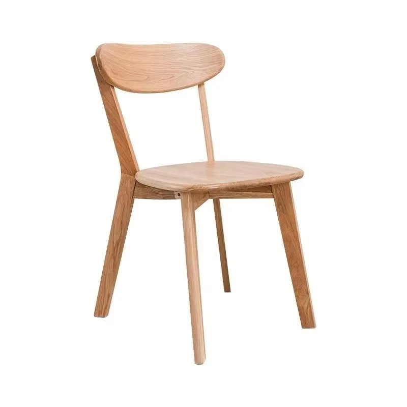 Solid Oak Dining Chair Natural Brown with Back Modern Minimalist Design Nordic Style Home Lounge Chair