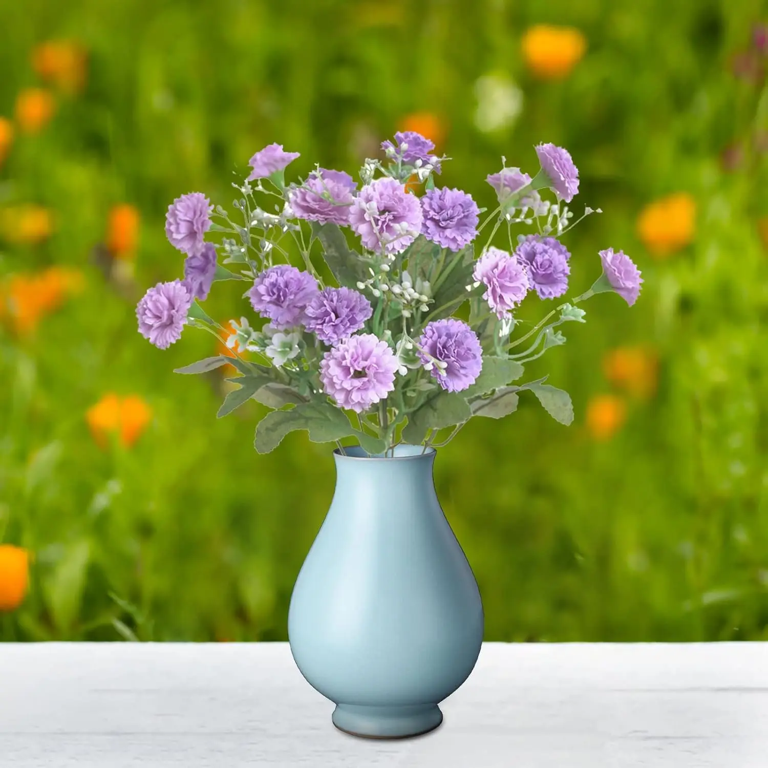 屋外用の耐紫外線人工花、フェイクローズブーケ、色褪せない造花、植物と低木、手結びアレンジメント