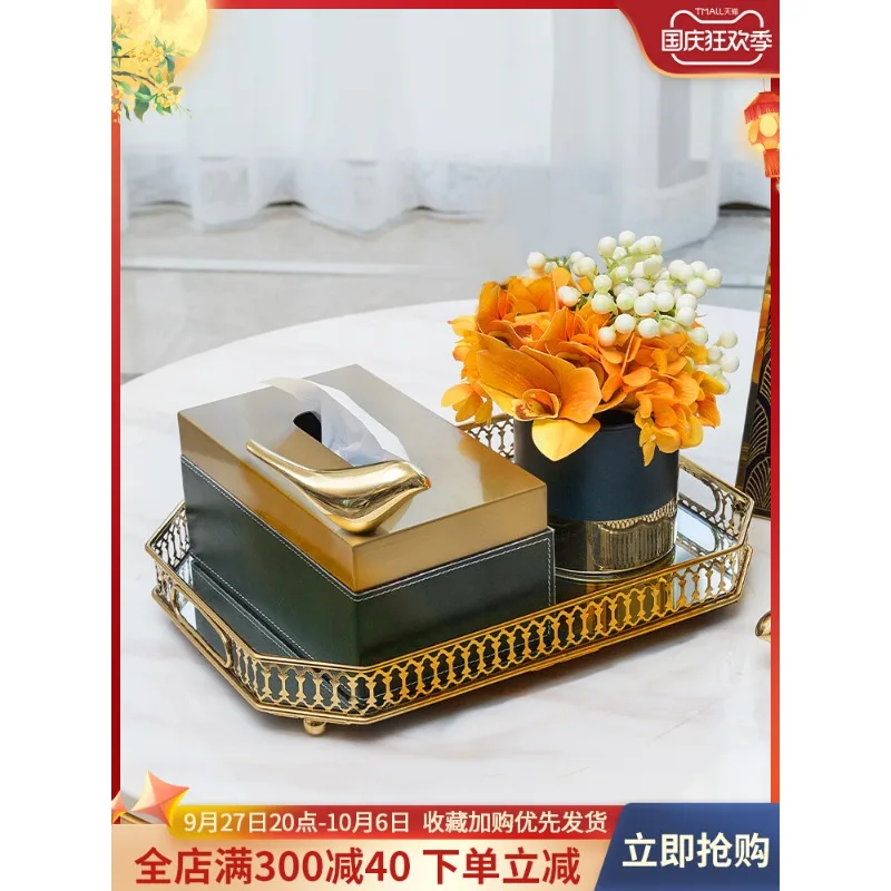 The living room coffee table soft suit European luxury tray tissue box ornaments creative practical storage paper box.