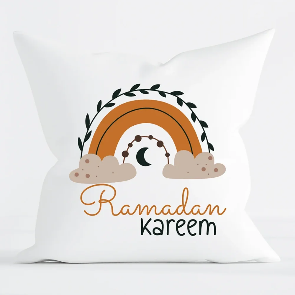 2025 45cmx45cm Boho Rainbow Ramadan Kareem Pillow Ramadan Gift for Mom Dad Friend Home Room Decor Eid Al-Adha Islam Iftar Favor