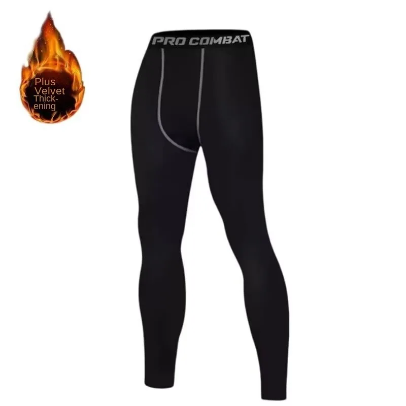 

Осенние и зимние подростковые мужские теплые брюки из плотного флиса, мужские узкие эластичные компрессионные осенние брюки, леггинсы для спорта и фитнеса
