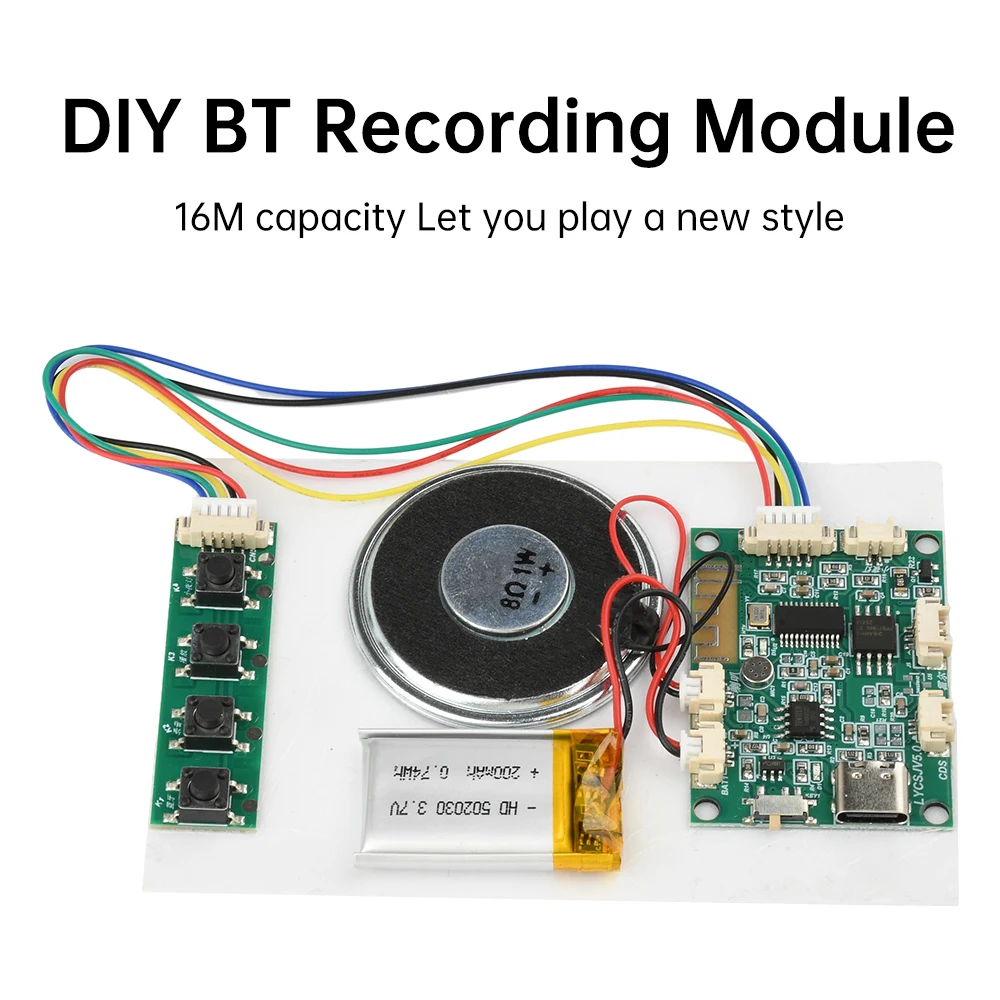 DIY Bluetooth-Aufnahmemodul 3,7 V Lithium-Batterie-Aufzeichnungsmodul 8 m Grußkarte TYPE-C-Taste/Licht/Magnetsteuerungsmodell