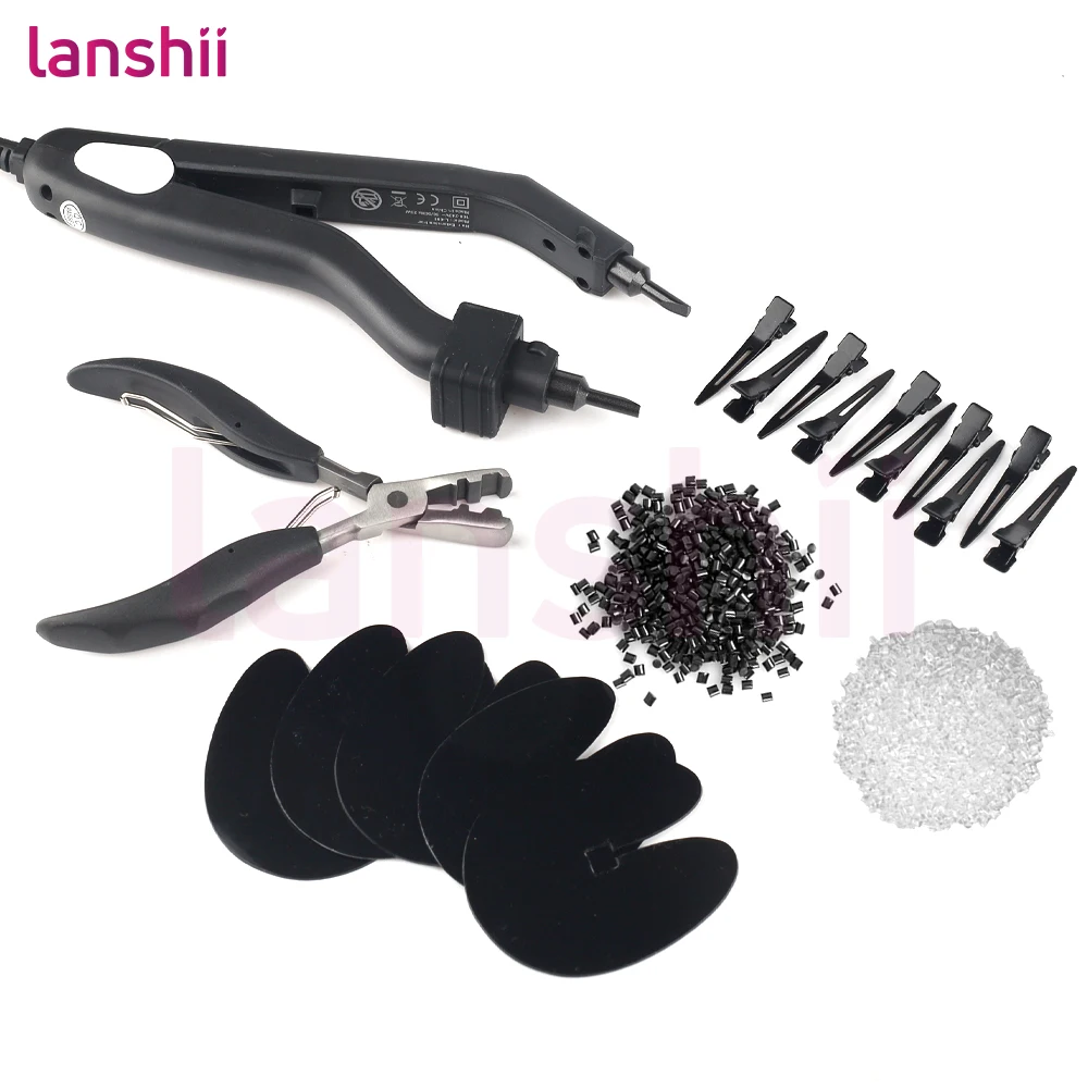 Lanshii Keratin Hair Extension Kit – 20g Keratin Pellets, Extension Tool & Flat Tip Press Pliers