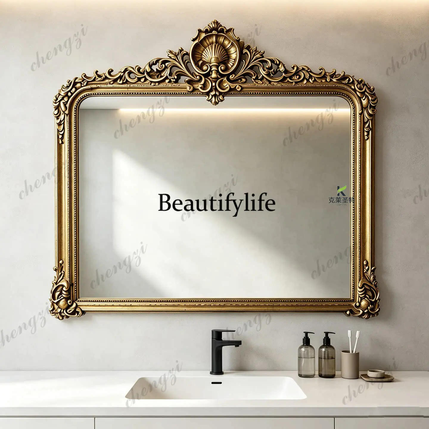 French retro bathroom mirror bathroom makeup mirror wall hanging American fireplace decorative mirror European style