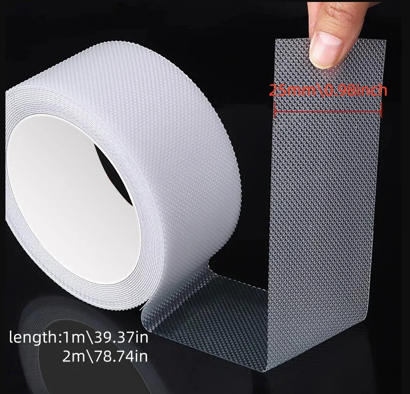 1pc 2m Anti-Slip Grid Safety Tape Self-Adhesive Waterproof Wear Resistant Transparent Non-Skid Strip for Stairs Bathroom Floor