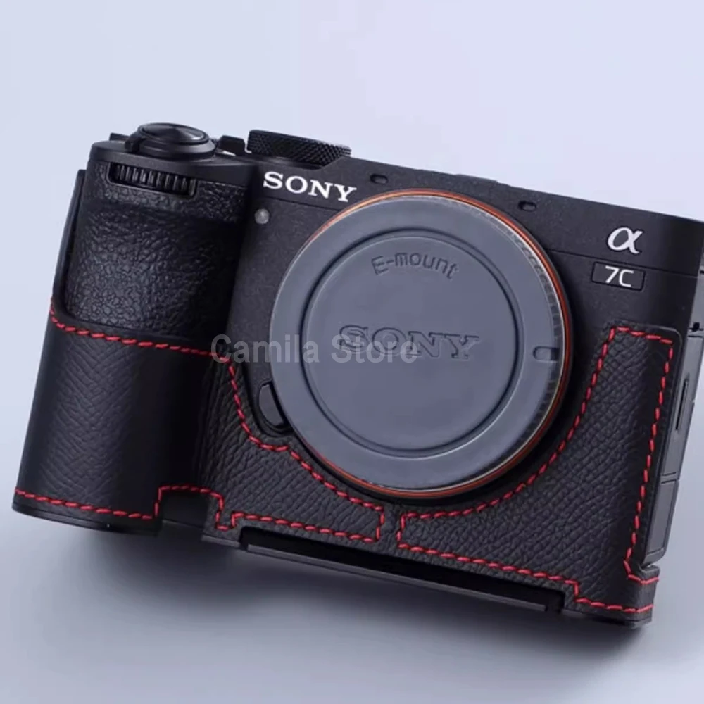 Photo Camera Genuine leather cowhide Bag Body BOX Case For SONY A7C2 A7CR A7CII hand grip Quick Release Plate Base Arca-Swiss