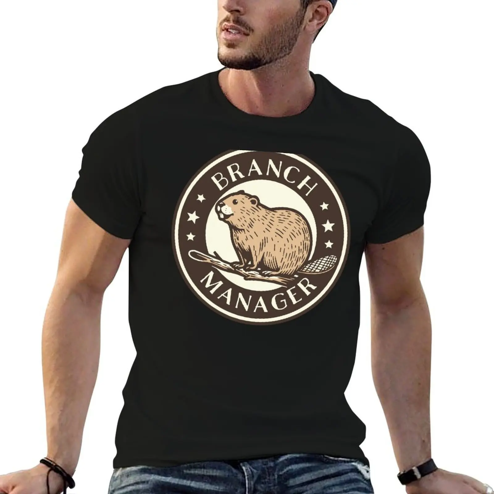 Funny Beaver Branch Manager Animal Pun T-Shirt clothes Man t-shirt big and tall t shirts for men
