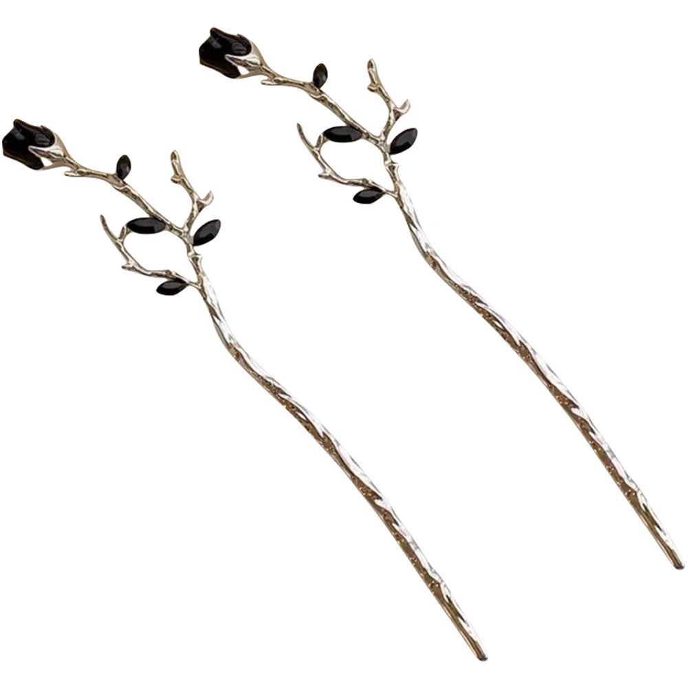 

2 Pcs Wedding Hair Accessories Metal Flower Hairpin Chopstick Vintage Sticks Japanese Style Clip for Styling Silver Bride