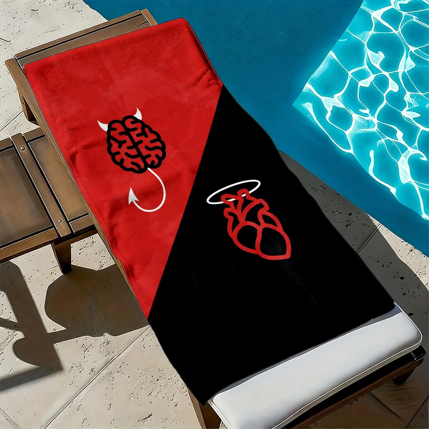 Demon and Angel Pattern polyester microfiber beach towel is highly absorbent, suitable for swimming and beach outings