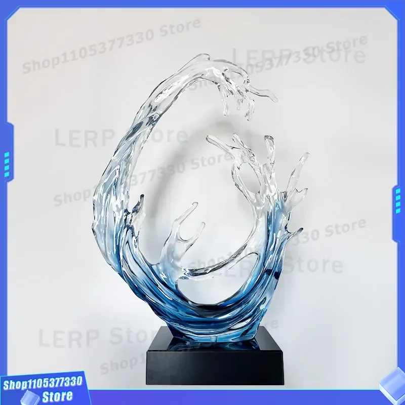 Modern Transparent Wave Sculpture Resin Artwork for Living Room TV Cabinet Decor Wind and Water Rise Ornaments Home Porch