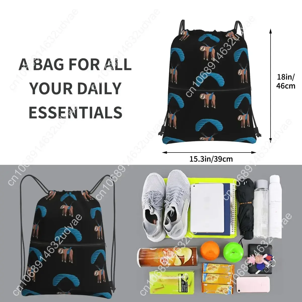 Paragliding Flying Sloth Skydiving Paraglider Portable Backpacks Drawstring Bag Casual Storage Bags For Travel Sport Man Woman