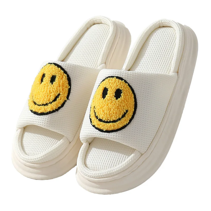 Smiley Gesicht Hausschuhe Frauen Sommer niedlich Folien Paare Familie zu Hause Schuhe PVC dicke Sohle Innen schuhe 44-45 Größe