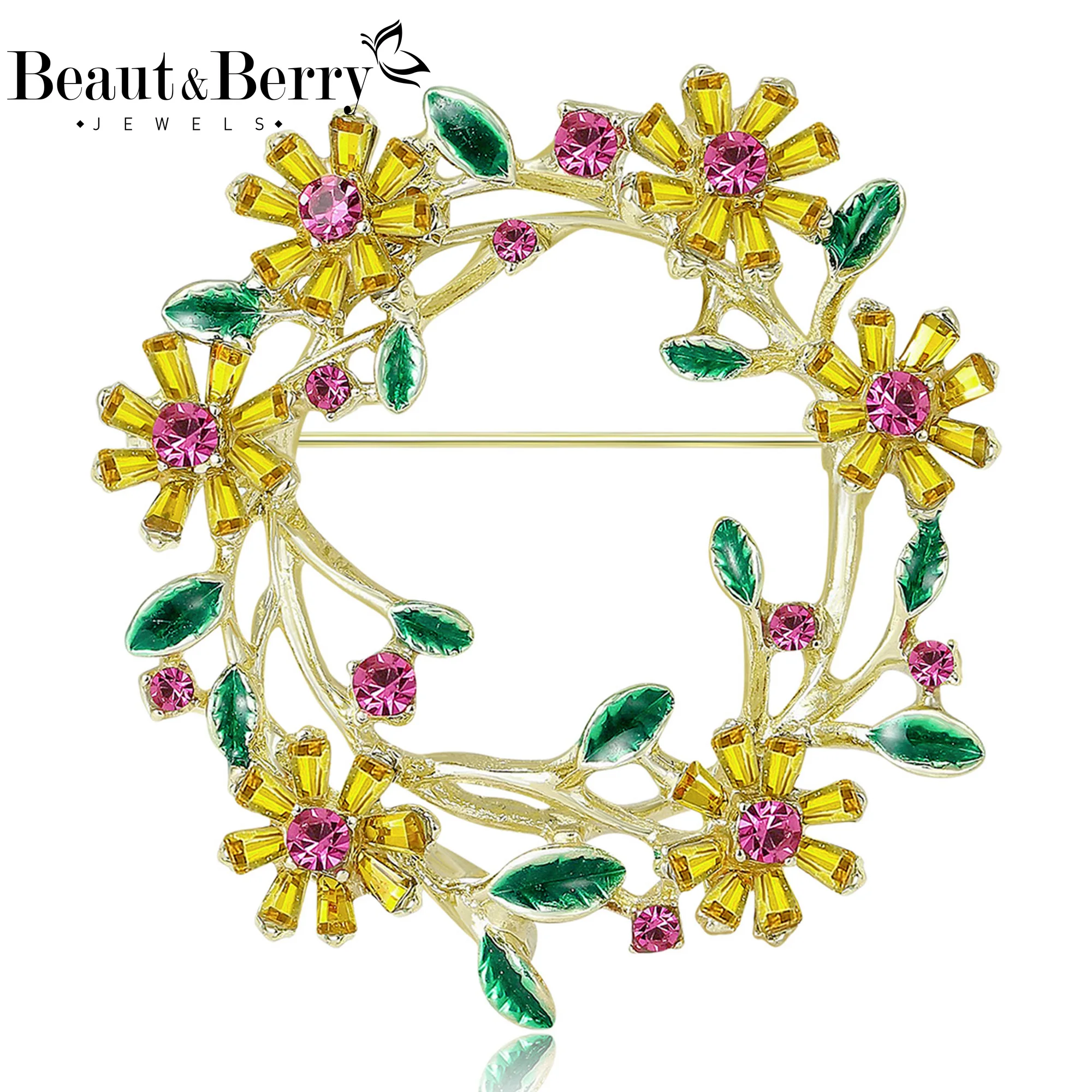 

Beaut&Berry Luxury Rhinestone Wreath Brooches for Women Unisex Plant Pins Casual Party Accessories Gifts Friends Decoration