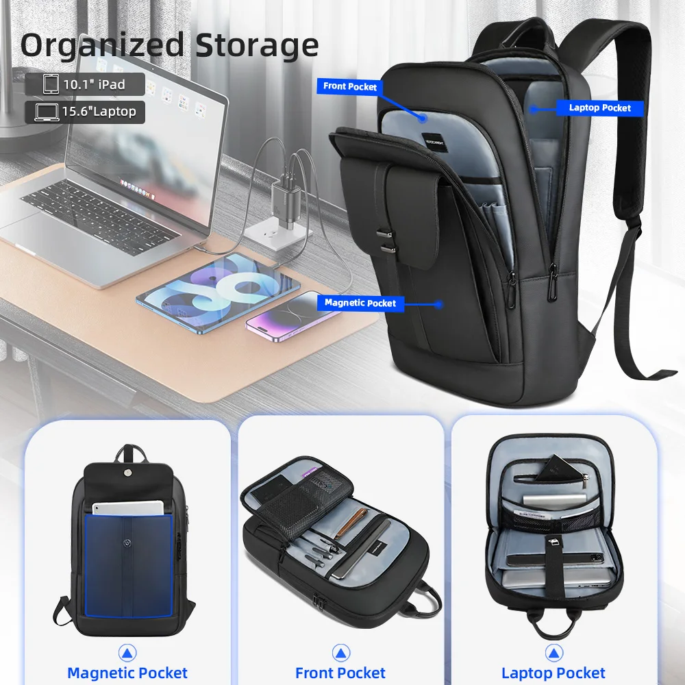 Zaino da uomo sottile HK Borse per laptop da 15,6 pollici Zaino da lavoro d'affari impermeabile Zaino da scuola casual Borsa da viaggio per college