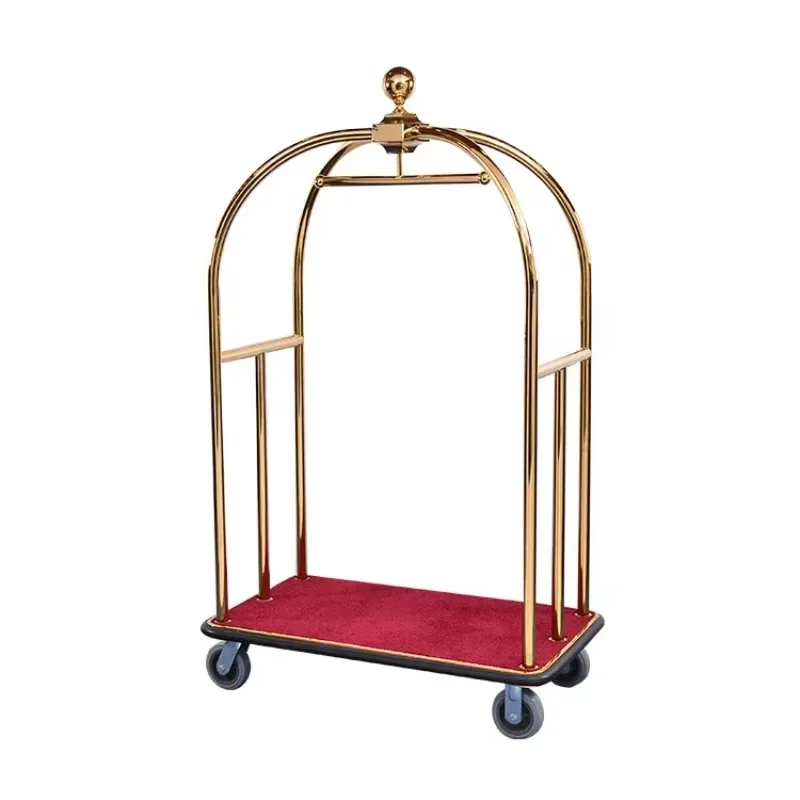 Novelty brass stainless steel luggage trolley for hotel lobby