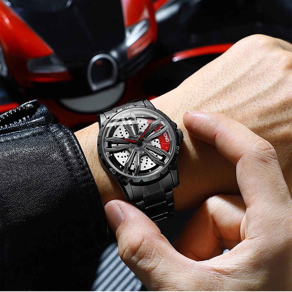 Locomotive Concept Dial Modeified Car Watch for Men Wheel Hub Rotating Quartz Wristwatch Fashion Sports Male Clock Reloj Hombre