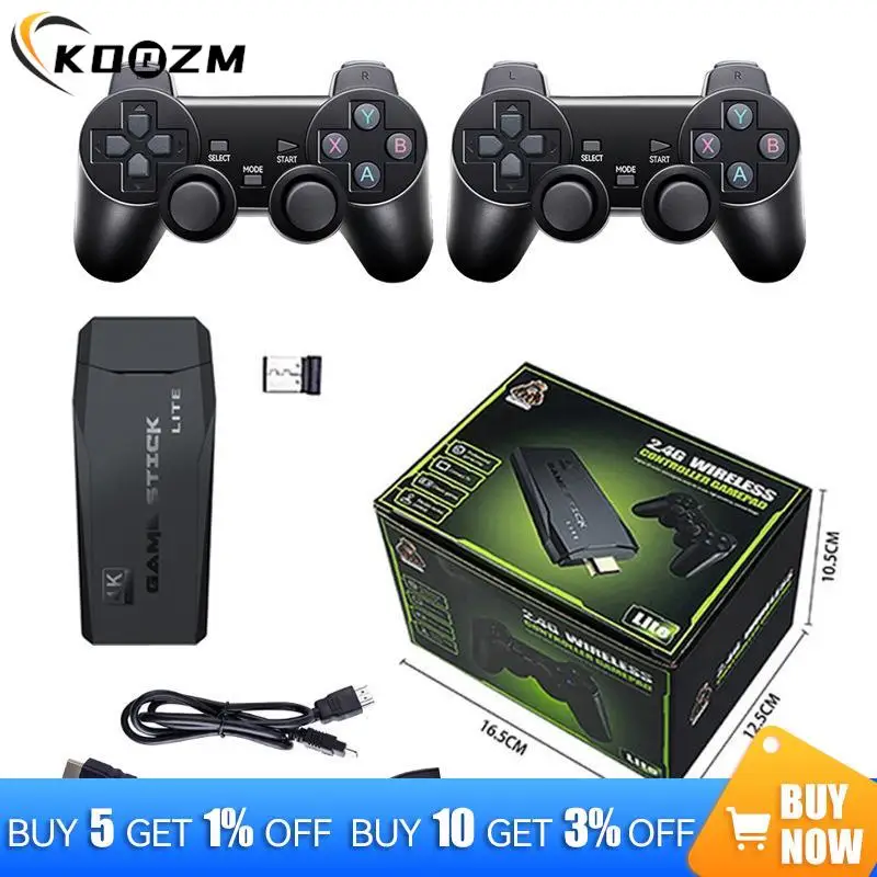 

4K Game Stick Lite Video Game Console 64GB Wireless Controller For 20000 Retro Games Kid Gift Wireless Two-grip PSP Game Console