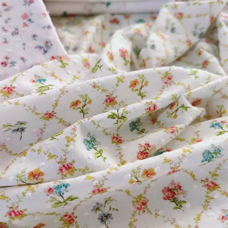 145x100cm Cotton 40S Cut Flower Small Floral Dressmaking Fabric for Summer Nightgown Handicraft Baby Decoration Girls Fabric
