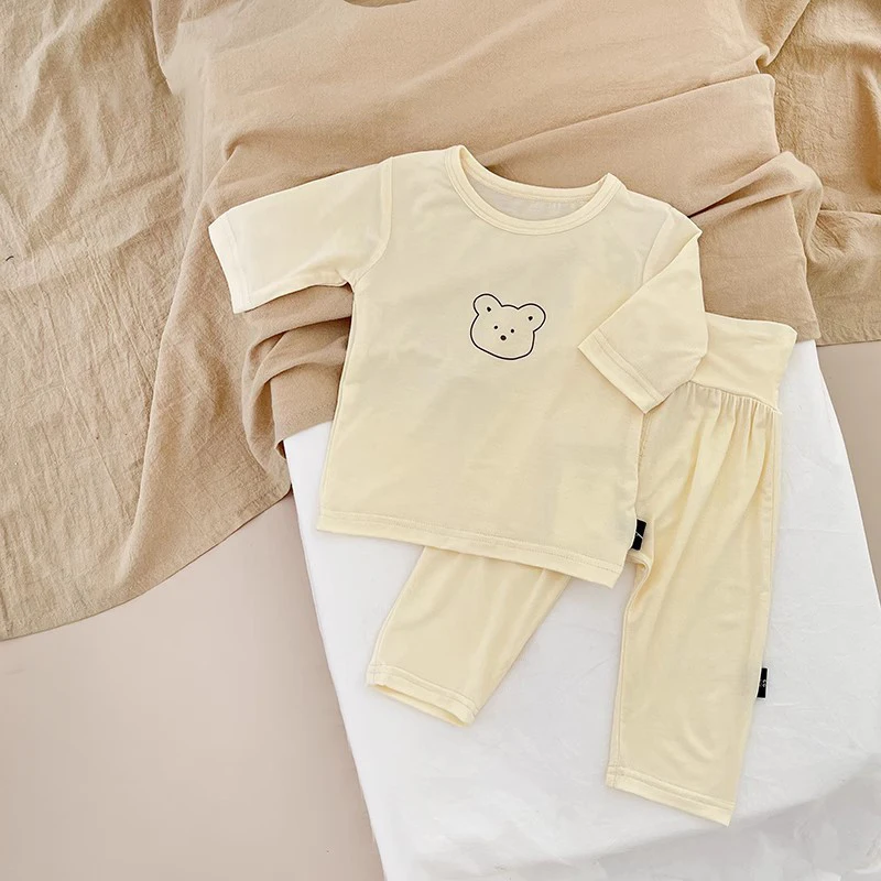 Primavera e autunno neonato bambina a maniche lunghe estate Casual elastico o-collo casa cotone Set bambino/neonato