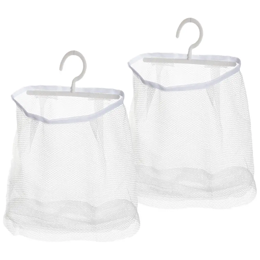 

2 Pcs White Storage Bag Mesh Fabric Clothespin Socks Underwear Bra Laundry Travel Kitchen Bathroom Hanging Organizer