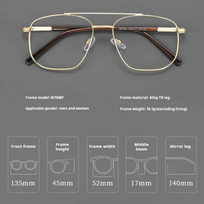 Xbora New (Small Size) Aviator Prescription Glasses For Men Metal Anti Blue Light Photochromic Square Optical Eyeglasses W7040F