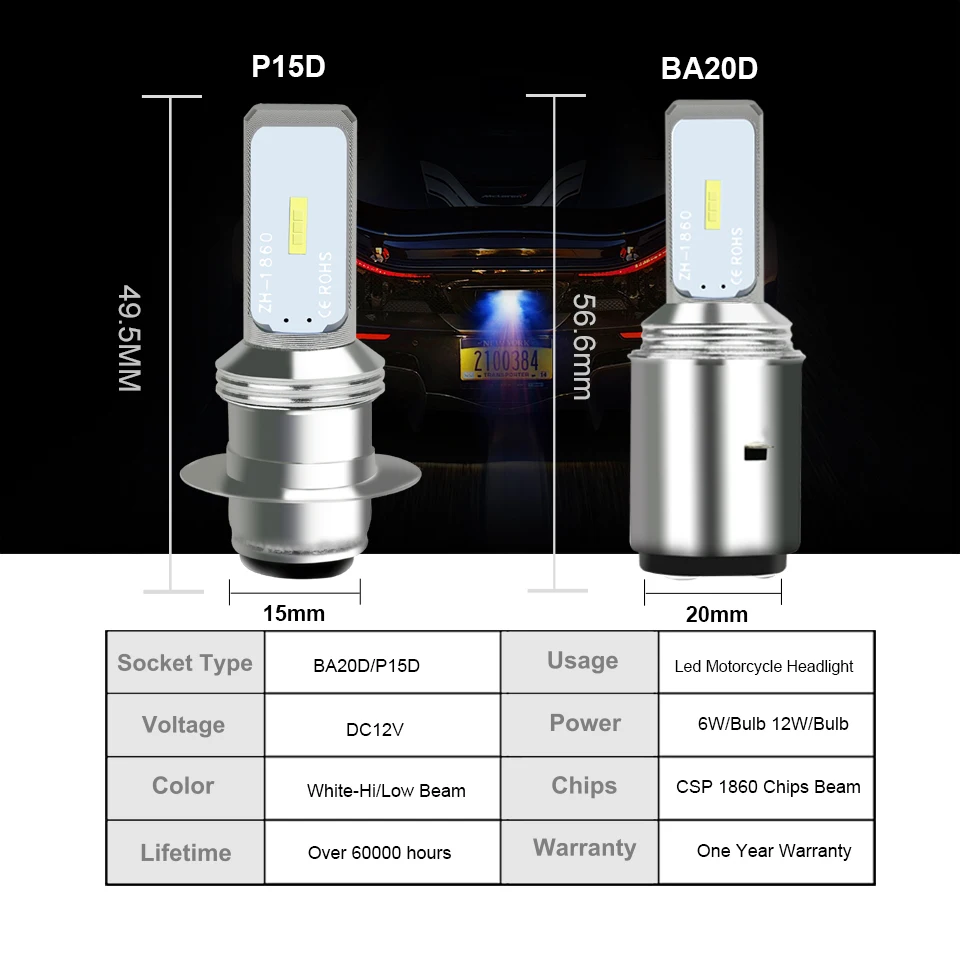 ANMINGPU 1X Motorcycle Headlight Bulbs BA20D H6 Led Bulbs CSP 1860Chips P15D Led Canbus Hi/Low Beam Moto Headlight Lamp 12V