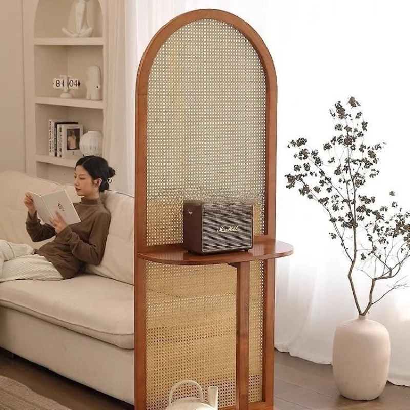 Chinese rattan screen partition, living room entrance, solid wood folding small apartment, simple entry