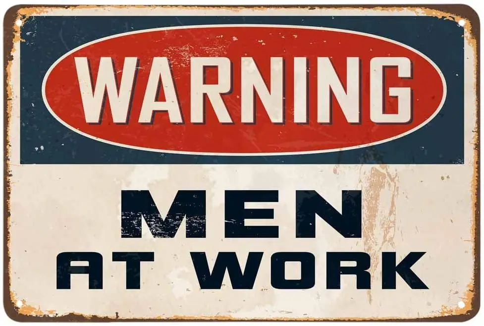 AOYEGO Men at Work Warning Tin Sign, Vintage Metal Signs for Cafes Bars Pubs Shop Wall Decorative Funny Retro