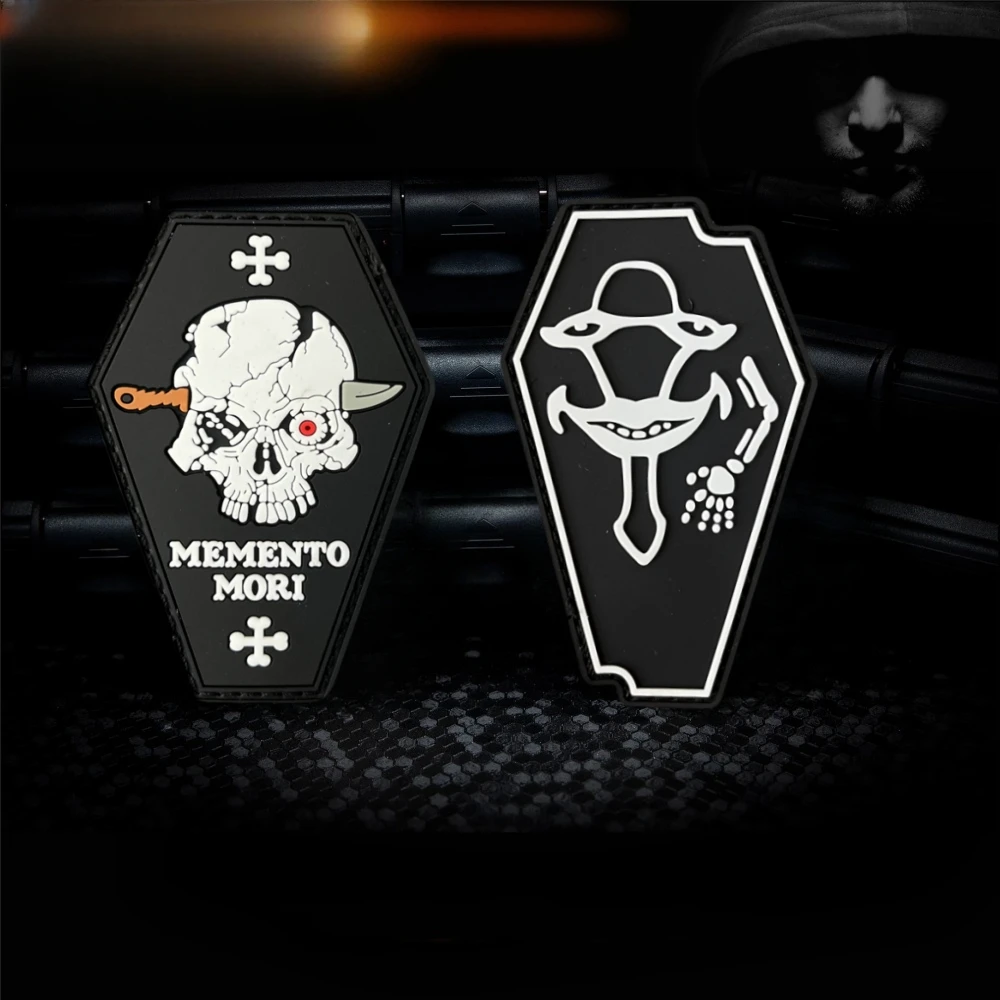 MEMENTO MORI Morale Badge Skull Coffin PVC Patch Tactical Armband Military Hook and Loop Patches Backpack Jacket Sticker