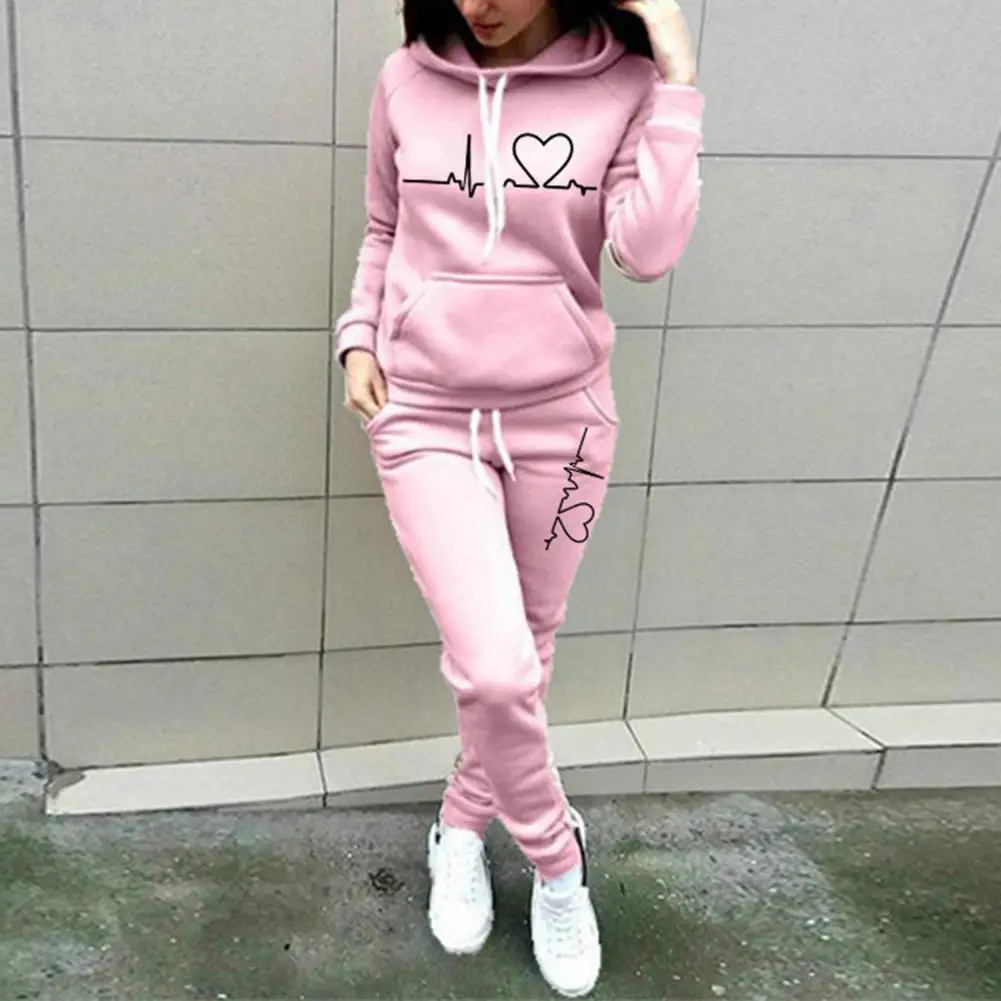 

Fashion Women Tracksuits 2 Piece Clothing Set Solid Color Thick Sweatshirts Jogging Pants Outfits Casual Clothing Sets Woman Fem