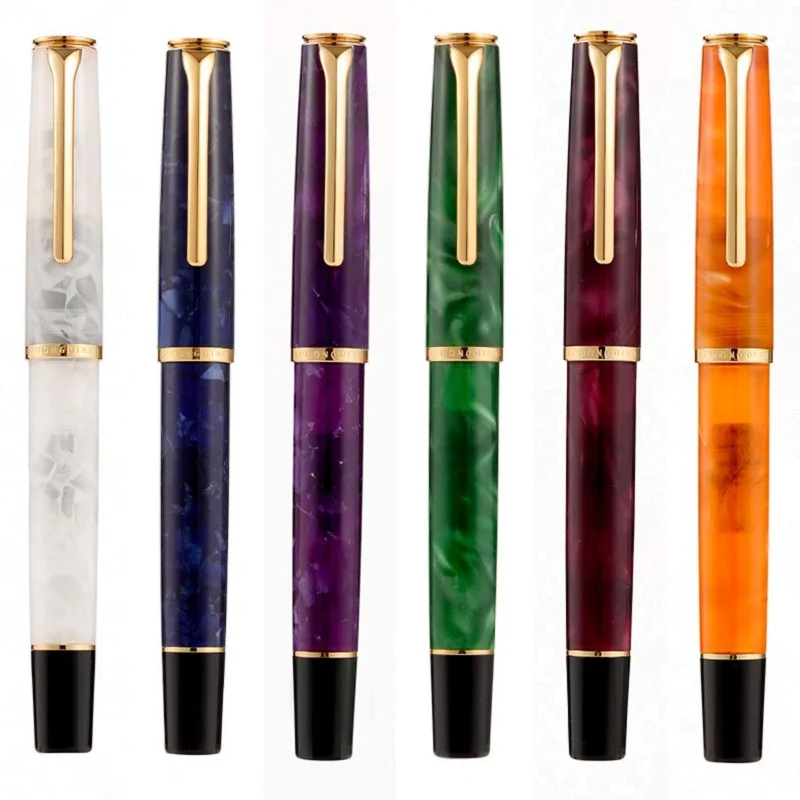 New Style Hongdian N12 Piston Fountain Pen Extra Fine / Fine Nib Beautiful Acrylic Resin Writing Stationery Gift Pen 6 Colors