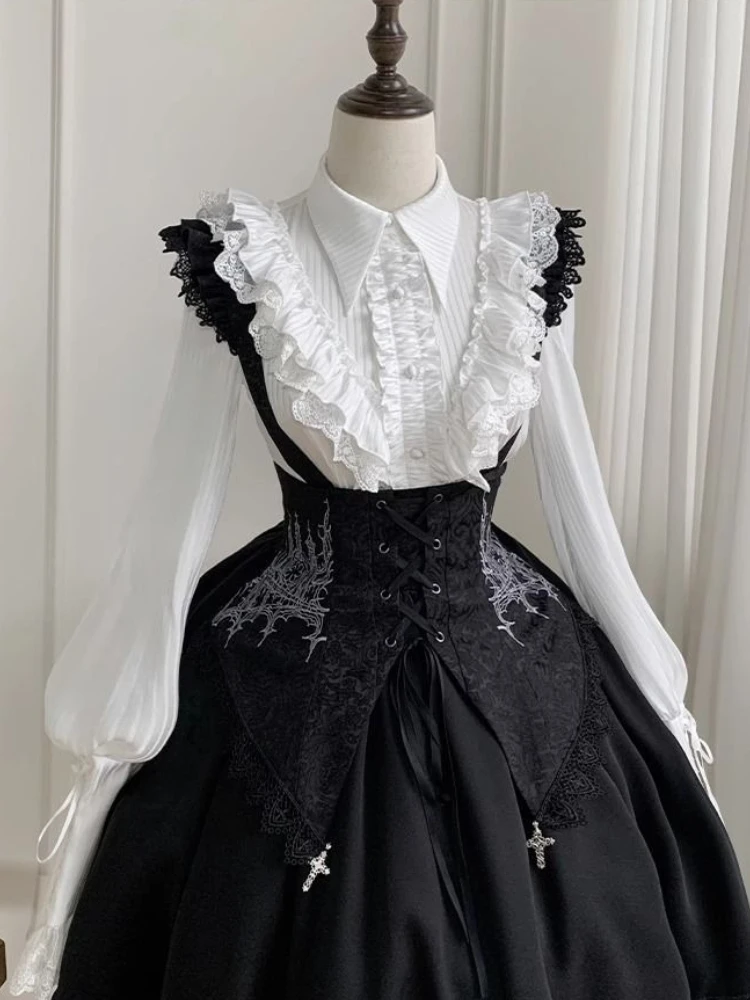 

Autumn Gothic New Elegant Shirt Women Hepburn High Street Palace Style Thin T-Shirts Vintage France Loose Long Sleeve Outfits