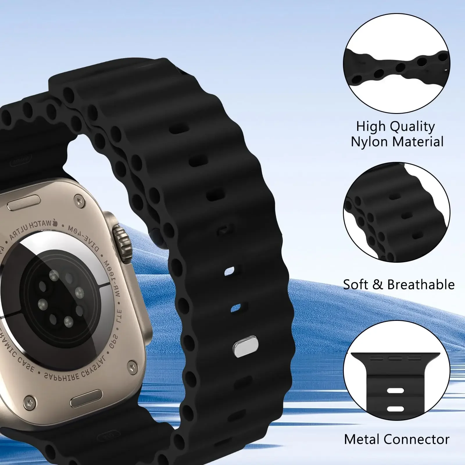 สายนาฬิกาข้อมือซิลิโคนสำหรับสายนาฬิกา Apple ขนาด45มม. 40มม. Ultra2 49มม. 44มม. 41มม. 38มม. 42มม. สร้อยข้อมือกีฬามหาสมุทร9 8 7 6 5 4 3 SE